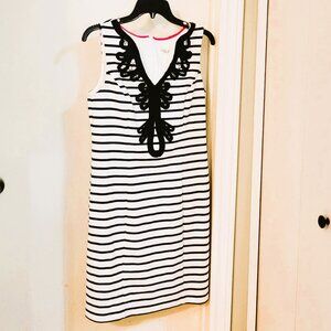 Eliza J Sleeveless Dress - White/Black stripe - Size 6